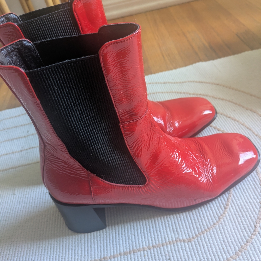 Miista Red Patent Leather Chelsea Boots with Black Elastic